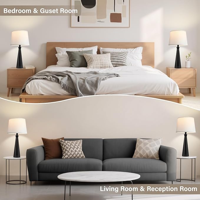 Seealle Single Modern Table Lamp - Touch Bedside Lamp for Nightstand with USB C+A,3-Way Dimmable Black Nightstand Lamp for Living Room Bedroom End Table(Bulb Included)