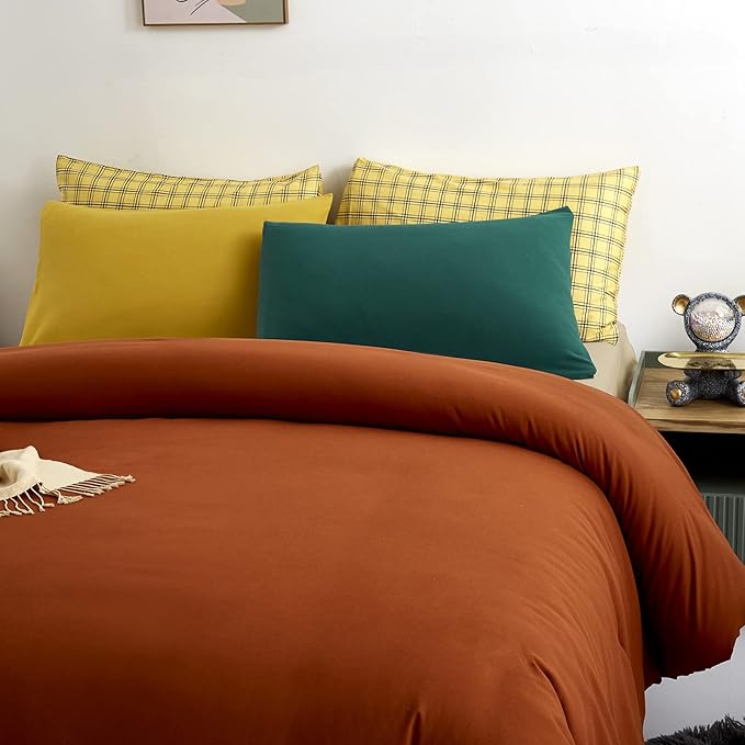 Luxlovery Caramel Comforter Set Full Burnt Orange Bedding Set Full Size Rust Blanket Quilts Soft Breathable Reddish Brown Cozy Bedding Comforter Set for Women Men
