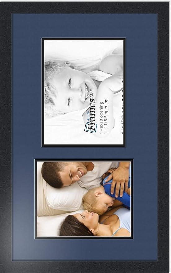 ArtToFrames Collage Photo Frame Double Mat with 1 - 8.5x11^ 8x10 Openings and Satin Black Frame