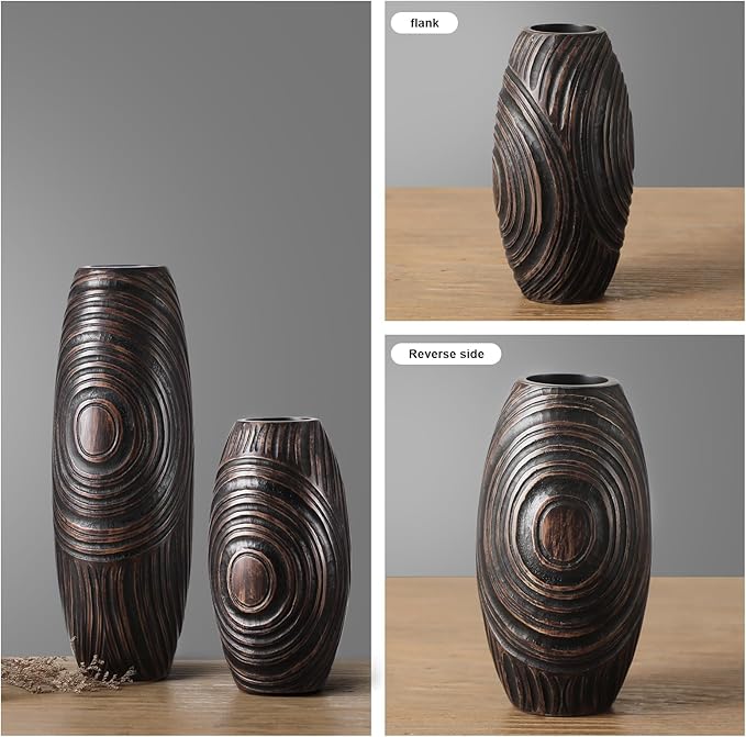 Modern Brown Resin Vase - Elegant Home Decor Accents for Dining Table, Living Room, Bookshelf, Mantel - 8.85 Inch Decorative Vase…