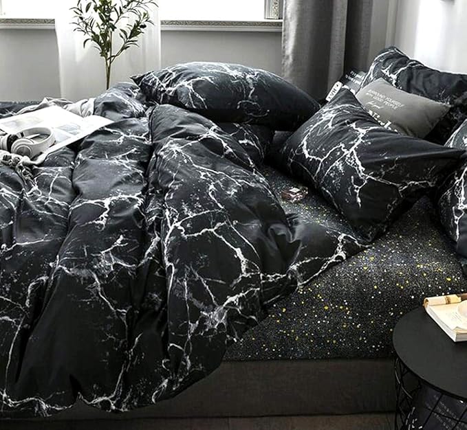 Pureant Black Marble Comforter Sets Twin Black and White Marble Bedding Comforters Cotton Women Men Modern Aesthetic Black Quilt Comforter Set Twin Size Abstract Black Marble Blankets Twin Bedding