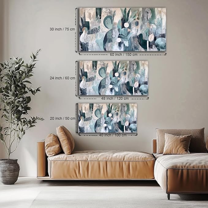 Abstract Plant Garden Wall Art for Living Room Office Green Teal Canvas Painting Prints Sage Green Botanical Artwork Dining Room Bedroom Decor (20x40 Inches)