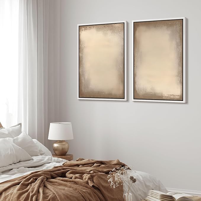 MUDECOR Framed Canvas Print Wall Art Neutral Minimalist Modern Abstract in Beige and Taupe Illustrations Modern Art Decorative Bohemian Colorful for Living Room, Bedroom, Office - 16"x24"x2 White