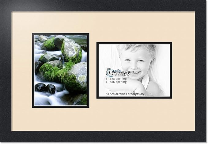 ArtToFrames Collage Photo Frame Double Mat with 2 - 6x8 Openings and Satin Black Frame