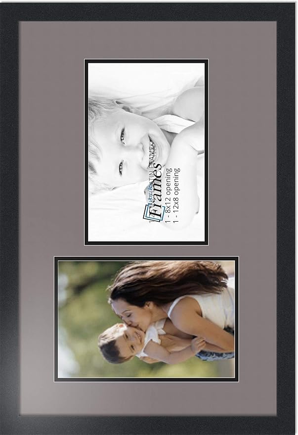 Art to Frames Double-Multimat-777-748/89-FRBW26079 Collage Photo Frame Double Mat with 2-8x12 Openings and Satin Black Frame