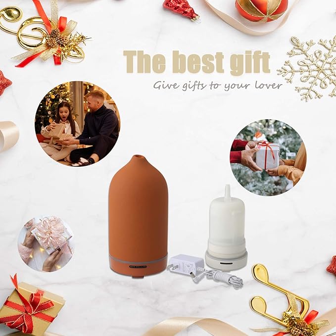 Wanlola Essential Oil Diffuser,120ml Aromatherapy Ceramic Diffusers with Auto Shut Off Function for Home Office Room(Terracotta)