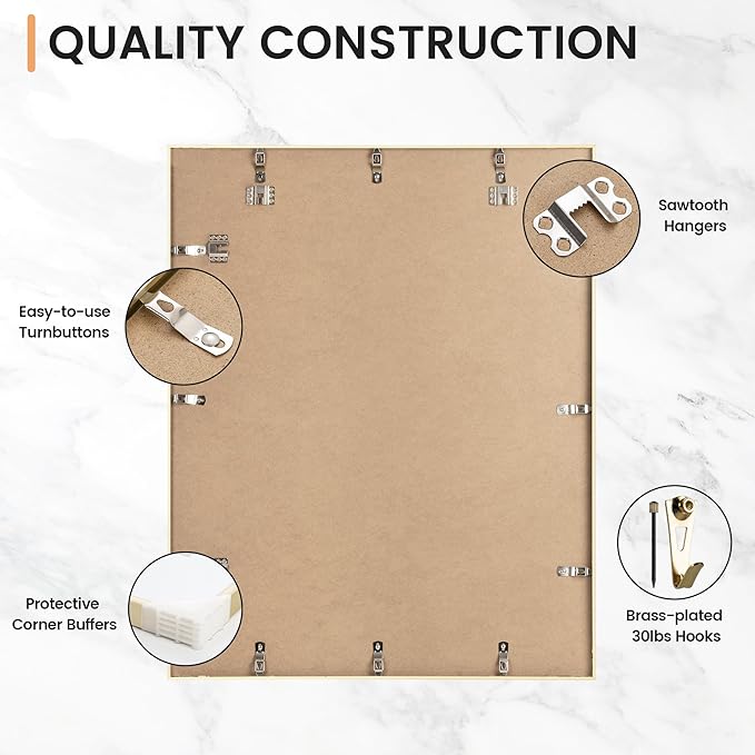 24x30 inch Metal Poster Frame - 24 x 30 Thin Aluminum Picture Frames Matted for 18x24 Photos, Artworks, Prints, Puzzle - High Definition Plexiglass - Vertical and Horizontal Display - Wall Hook Hanging Hardware Included - Gold, 2 Pack