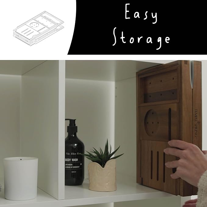 Temple Spring Foldable Bathtub Tray, Unique Design Selfcare Bathroom Caddy, Acacia Spa Bathroom Tray, Wooden Bathtub Accessories, Wedding Gift/Birthday Gift/New Home Bath Table – Not Teak