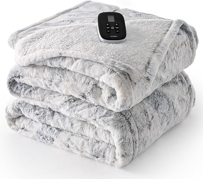WOOMER Heated Blanket Full Size Electric Blanket 77"x 84", Soft Faux Fur Fast Heating Blanket, 10 Heating Levels & 0.5-12H Auto Off, Over-Heat Protection, ETL Certification