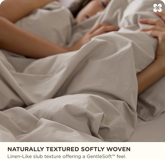Bedsure Cotton Duvet Cover Queen Size - Luxury Slub Weave 100% Cotton Duvet Cover Set with a Linen Like Textured, Easy Change Durable Bedding Set 3 Pieces, Natural Linen, 90" x 90"