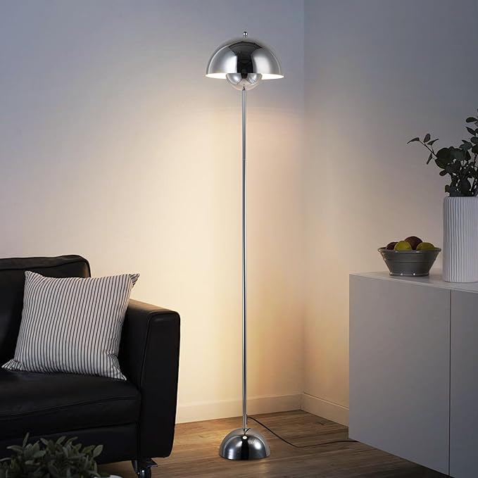 COSYLUX Modern Floor Lamp for Living Room, Industrial Tall Standing Lamp for Bedroom, Metal Shade Reflecting Light Reading Floor Lamp for Office, Nursery Room, Corner(Chrome)