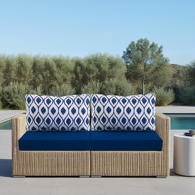 idee-home Outdoor Cushions for Patio Furniture, Outdoor Seat Cushion, Waterproof Hampton Bay Deep Seat Replacement Couch Chair Cushions for Garden Lawn Backyard Deck, 26.5 x 26.5 Navy Blue Pattern