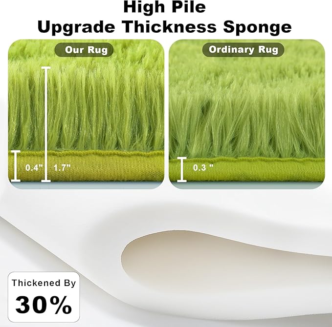 Green Grass Area Rugs for Bedroom Living Room, 9x12 Fluffy Fuzzy Shaggy Carpet for Kids Playroom Nursery Room, Thick Soft Plush Mat for Kids Baby Boys Teen Dorm Home Decor Aesthetic