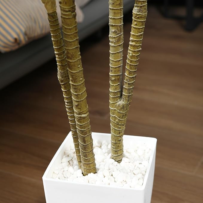 Artificial Plants,4FT Dracaena Tree Faux Plants with White Taper Planter,Tall Fake Plant for Indoor,Fake Tree for Home Decor Office Living Room Porch