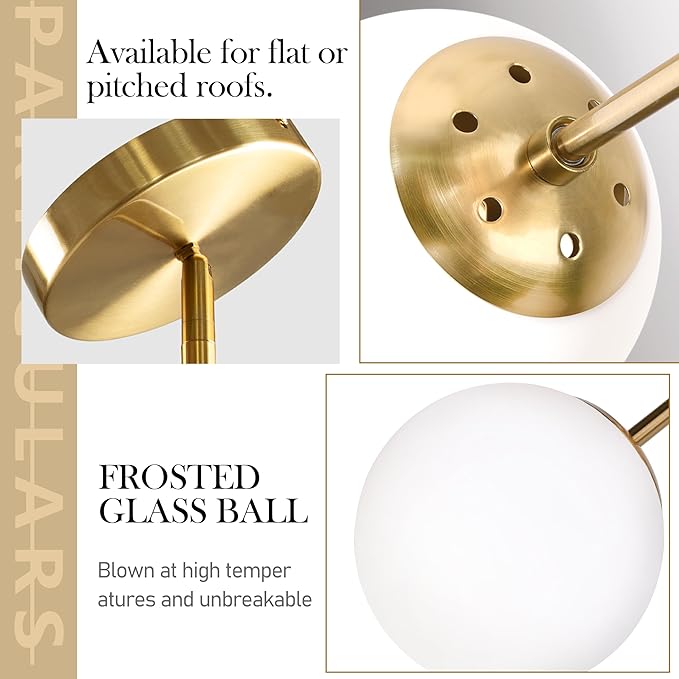6" Globe Pendant Light Gold Mid Century Pendant Light Globe Pendant Lights Kitchen Island Brushed Brass Finished with Milk Glass Lampshade Adjustable Ceiling Light Fixtures for Kitchen