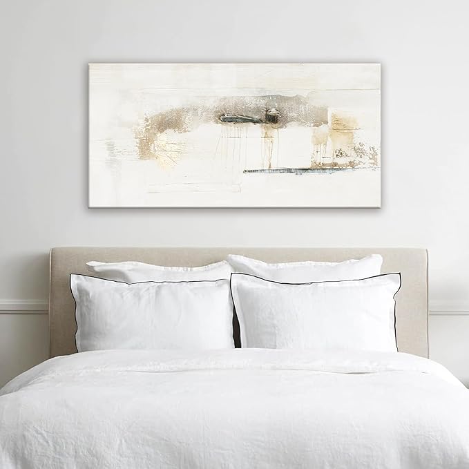 QSQ Abstract Wall Art Decor Grunge Room Decor Art Off white Canvas Wall Decoration 20" x 40" Painting White Artwork for Bedroom Home Office Dining Room Decoration