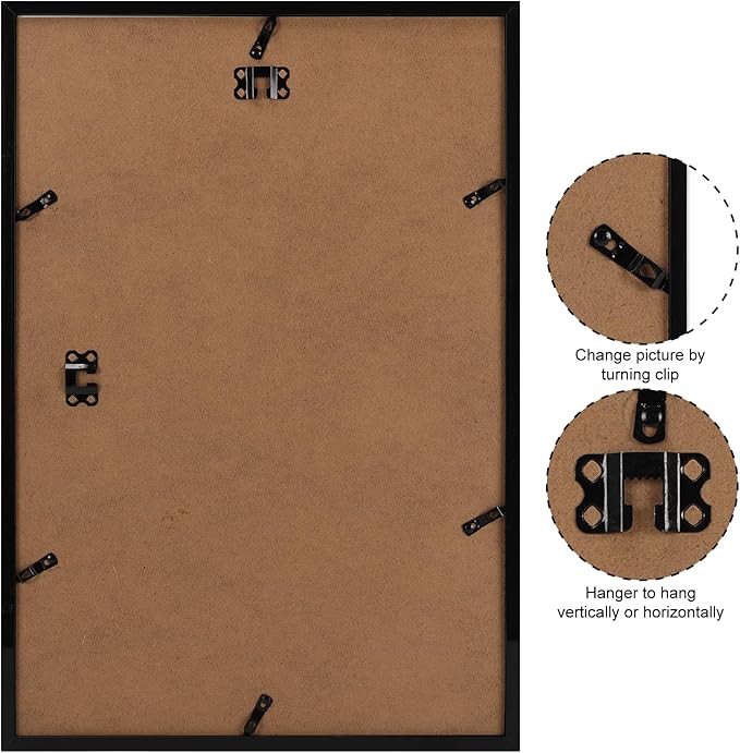 Giftgarden 13x19 Picture Frames Set of 4, Matted to 11x17 Picture with Mat or 19x13 Artwork Without Mat, Black