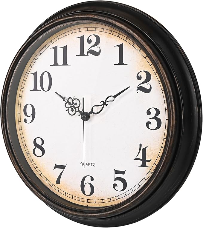 Large Wall Clock 16 Inch Silent Non-Ticking Vintage Wall Clocks Battery Operated for Living Room Office School (Bronze)