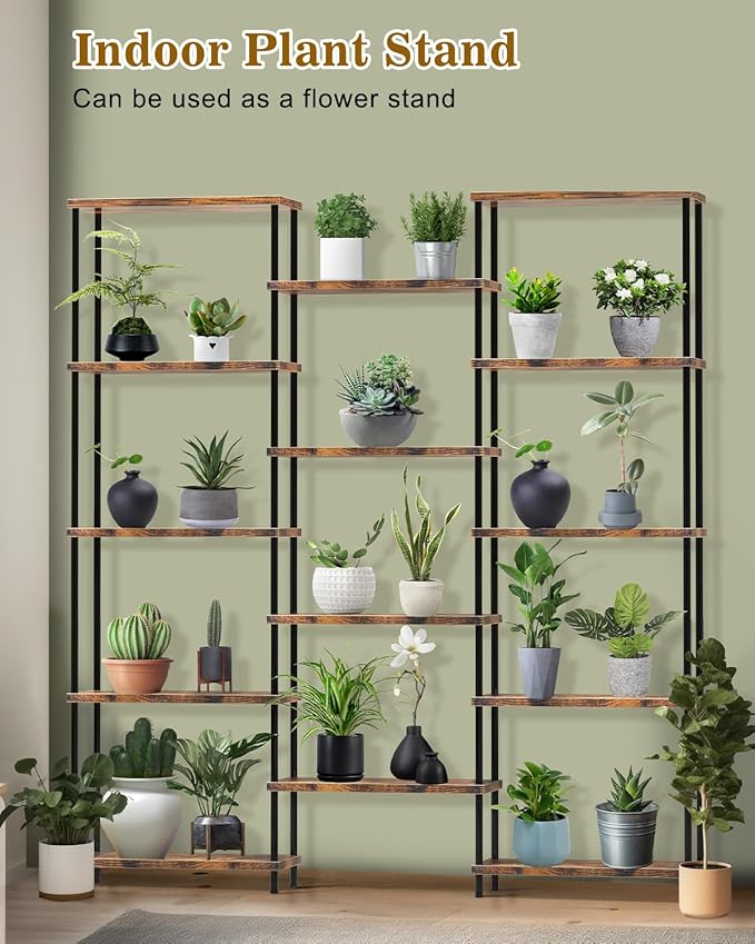 MOOACE 5 Tier Bookshelf, Industrial Style Bookcases with 14 Open Display Shelves, Open Large Storage Bookshelves Shelving with Anti-Falling Device for Bedroom,Living Room, Office Display Cabinet Brown