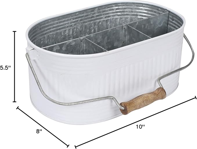 Alpha Living Home Rustic Heavy Duty Alloy Multi-Compartment Caddy - Metal Utensil Caddy Versatile All-in-One Organizer for Kitchen, Bathroom & Office Utensils, Flatware, and Accessories (White)