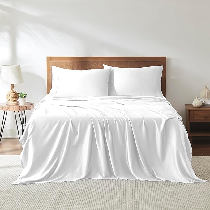 Modern Threads 100% Tencel Lyocell 4-Piece Sheet Set, 400 Thread Count Luxury Bedding, White, King