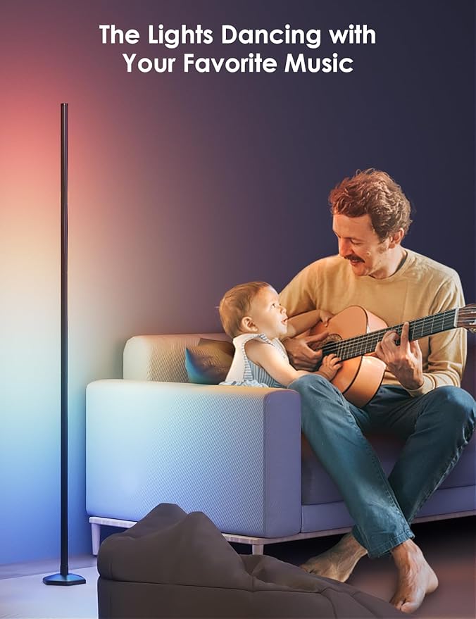 RGB Corner Floor Lamp, 65" Color Changing LED Floor Lamp Music Sync Light Bar Bluetooth APP Remote Control 16 Million DIY Colors, Light Timing, Mood Ambient Lighting