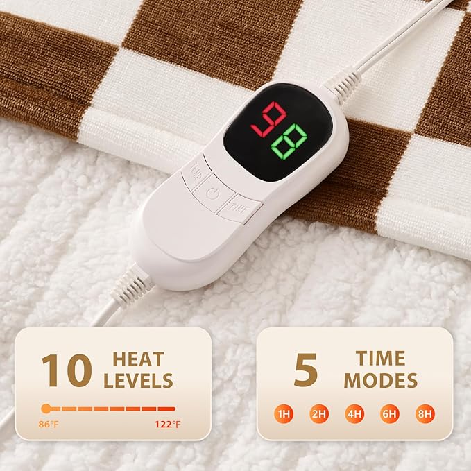 HomeMate Electric Blanket Heated Full Size - 72“x84“ Ultra Soft Cozy Flannel Heating Blanket with 10 Fast Heat Levels 8 Hours Auto Off Over-Heated Protection ETL Certification Keep Warm in Home Office