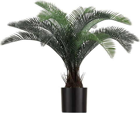 ALLTOP TURF Nearly Natural 40" Artificial Cycas Plant(28 Leaves) Fake Revoluta Sago Palm Tree for Home Garden Office Store Floor Decoration, with Black Pot