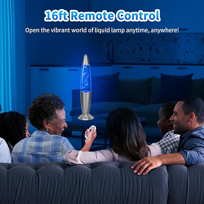 Liquid Motion Lamp with Remote, 17 Color Changing Night Light, 13.5 Inch RGB LED Table Lamp for Kids & Adults, Home Decor, Christmas, Party, Blue Wax