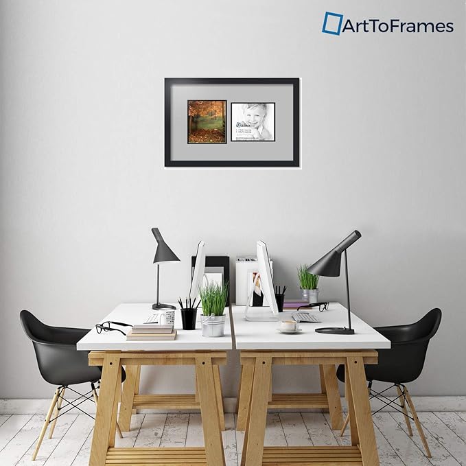 ArtToFrames Collage Photo Frame Double Mat with 2 - 7.5x8.5 Openings and Satin Black Frame