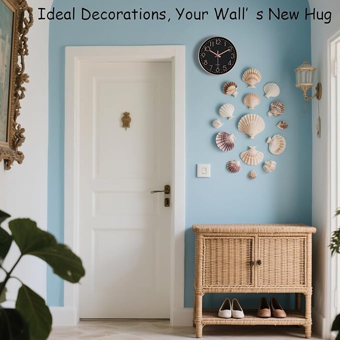 Silent Wall Clocks Battery Operated 8 Inch, Analog Wall Clock with Oversized Number Tempered Glass Clock Face, Non Ticking Wall Clocks for Living Room Bedroom Kitchen Office, Black Rose Gold