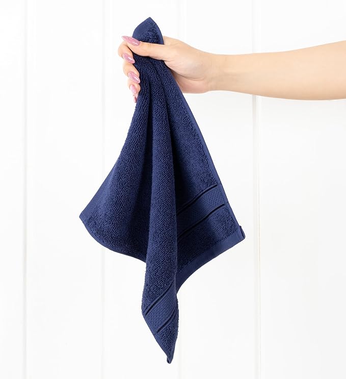 American Soft Linen Salem Washcloth Sets, 4 Piece Luxury 600 GSM 100% Cotton Washcloths for Bathroom, 13x13 inches Washrags Premium Quality Hand Face Towels, Navy Blue