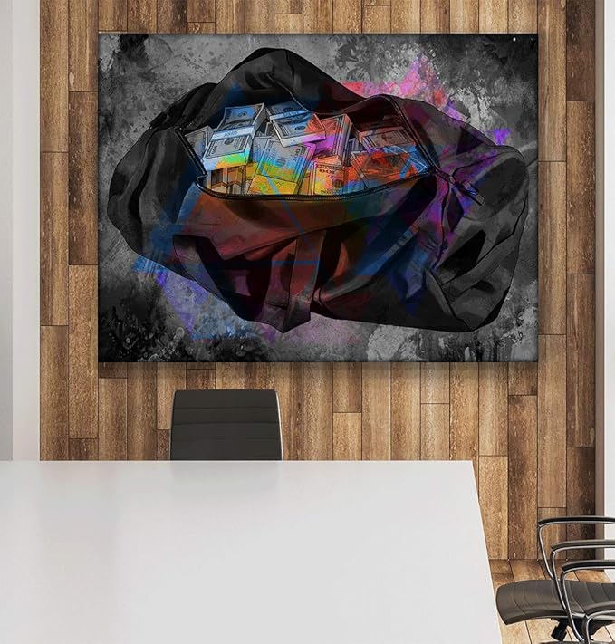 Office Motivational Canvas Print Money Bag Success Wall Decor Modern Art Dollars Decoration Motivation Entrepreneur Inspirational Pop Arts (24" x 36")