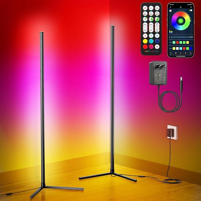 2Pack Corner Floor Lamp, Modern LED Corner Lamp with APP & Remote Control, 16 Million Colors, 68+ Scene Modes, Music Sync, Ambient Lighting for Living Room, Bedroom, and Gaming Room