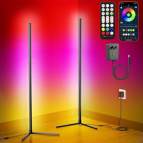 2Pack Corner Floor Lamp, Modern LED Corner Lamp with APP & Remote Control, 16 Million Colors, 68+ Scene Modes, Music Sync, Ambient Lighting for Living Room, Bedroom, and Gaming Room