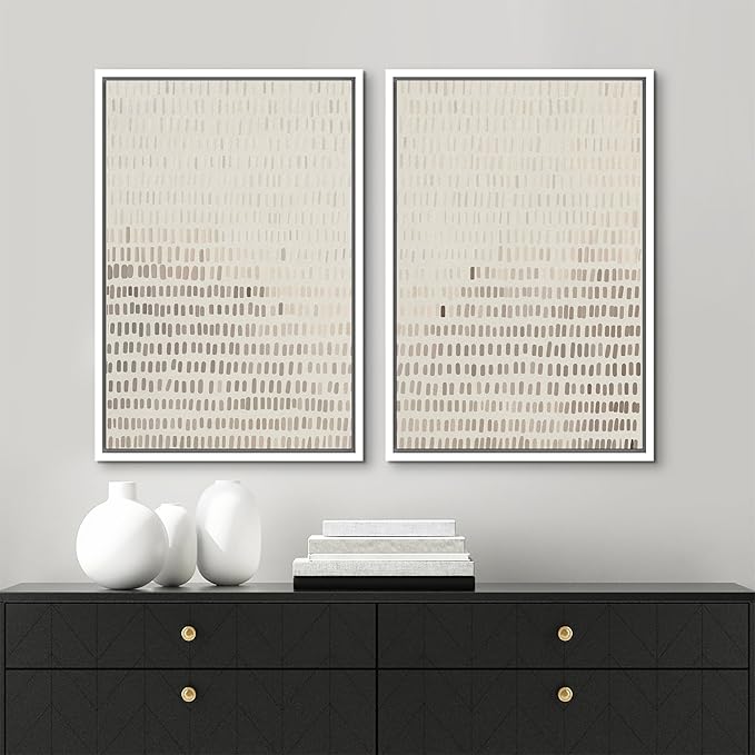 MUDECOR Framed Canvas Print Wall Art Neutral Abstract Dot Illustrations Modern Art Decorative Bohemian Colorful Chic for Living Room, Bedroom, Office - 24"x36"x2 White