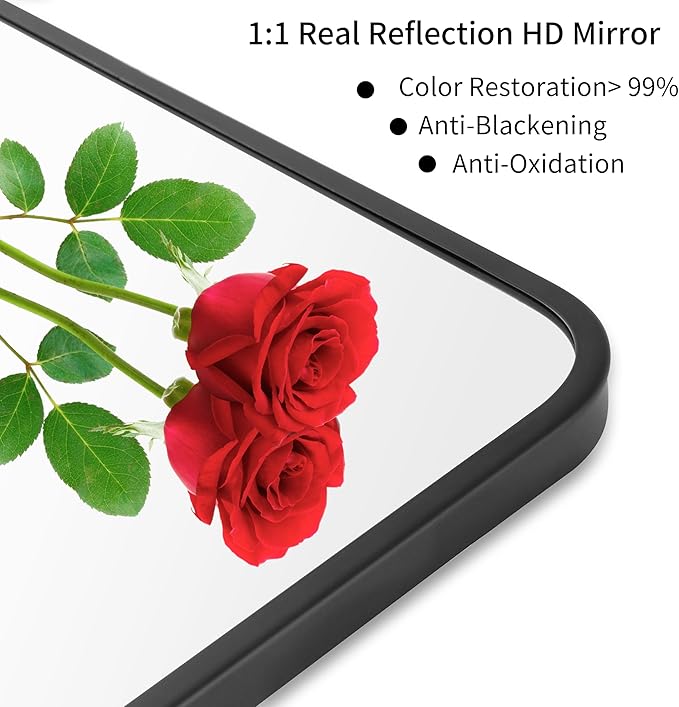 30"x36" Bathroom Wall Mirror with Matte Black Metal Frame & HD Glass, Copper-Free Mirrors Modern Rectangle Round Corner Framed Vanity Mirror - Horizontal or Vertical Installation