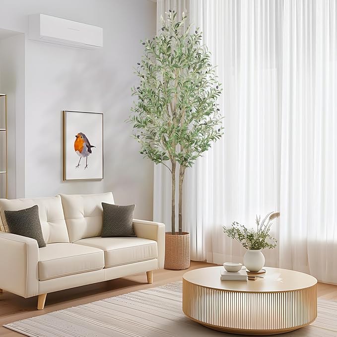 Artificial Olive Tree 7FT Tall Faux Silk Plant(84" in), Indoor Fake Olive Tree with Natural Wood Trunk & Lifelike Fruits, Perfect for Modern Home Office Living Room Floor Decor, 7 FT