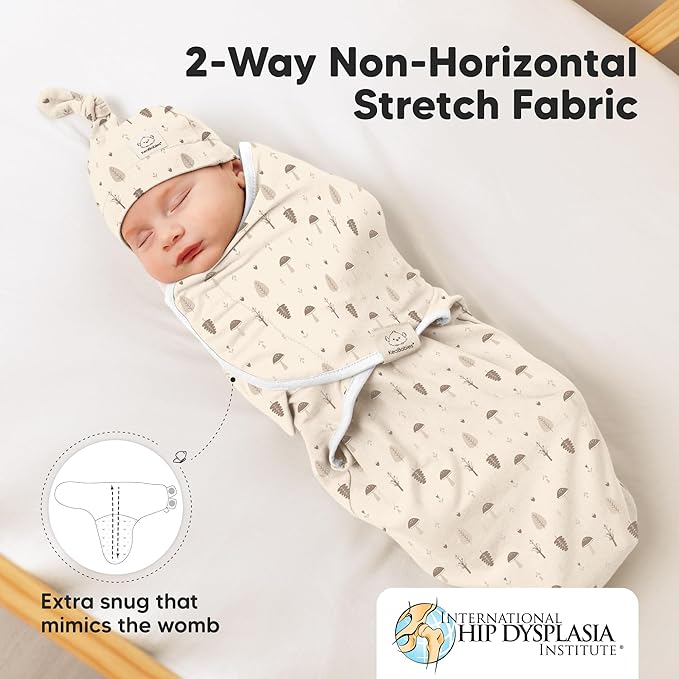 KeaBabies 3-Pack Swaddles for Newborns, Girls, Boys with Hats - Organic Soft Baby Sleep Sacks, Breathable Baby Swaddle 3-6 Months Beanies Set, Premie Infant Sleep Sack 0-3 Months (Nibbles/Bruce)