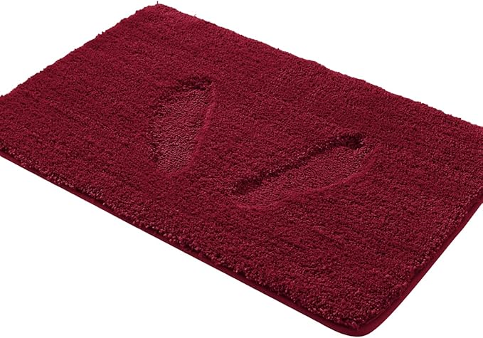YHF Bathroom Rug Set 2 Piece, Extra Thick & Soft Microfiber Shaggy, Machine Washable Bath Mats, Absorbent Bath Rugs, Non-Slip Rubber Backing Bath Mat for Bathroom Floor, Tub and Shower, Burgundy