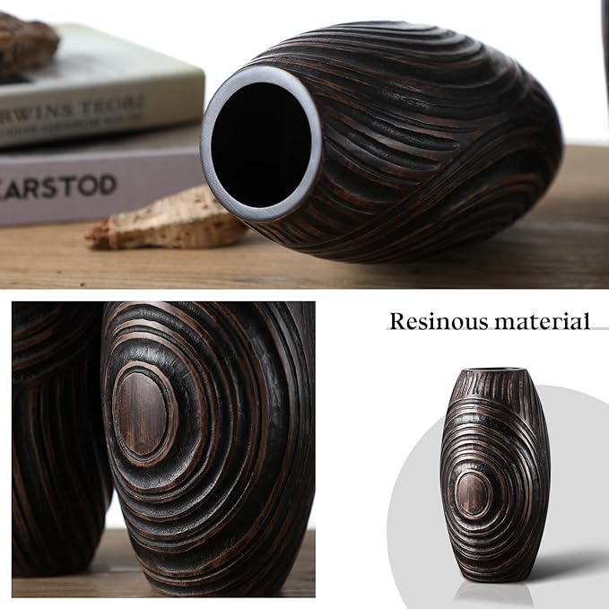 Modern Brown Resin Vase - Elegant Home Decor Accents for Dining Table, Living Room, Bookshelf, Mantel - 8.85 Inch Decorative Vase…