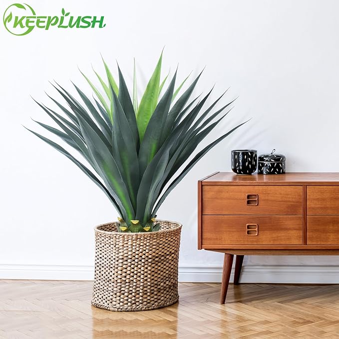 3ft Artificial Agave Plant, 38 Inch Tall Faux Agave Plants in Black Pot, Fake Floor Plant Outdoor Indoor for Front Porch Patio Home Office Door Step Hotel Desert Style Decor 2PCS