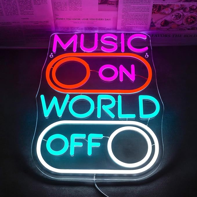 Horseneon Music World Neon Sign LED Neon Lights for Wall Decor Neon Sign Light up Sign for Music Studio, Bar, Club, Party, or Home decor gift for sing lovers
