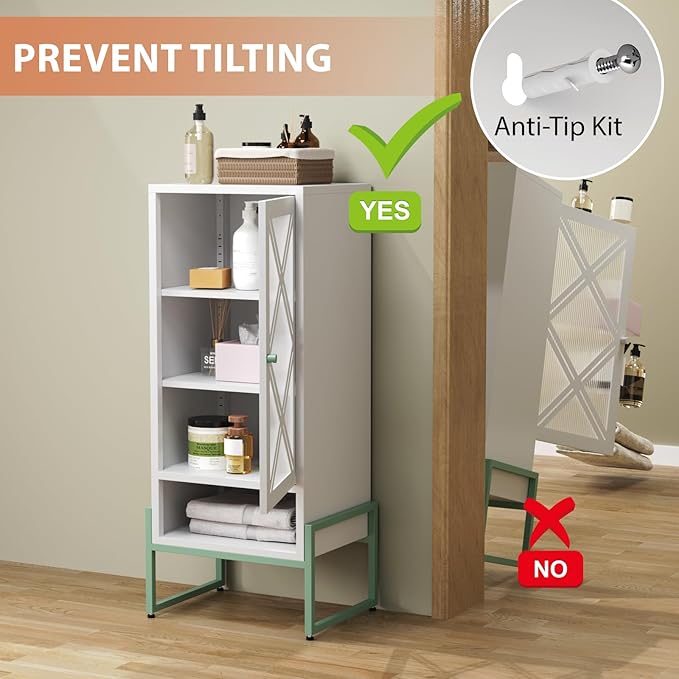 LEYNOT Small Bathroom Storage Cabinet 42.51“H Metal Bathroom Floor Cabinet with 2 Adjustable Shelves for Pantry，Kitchen, Home Office, Living Room, Dinning Room