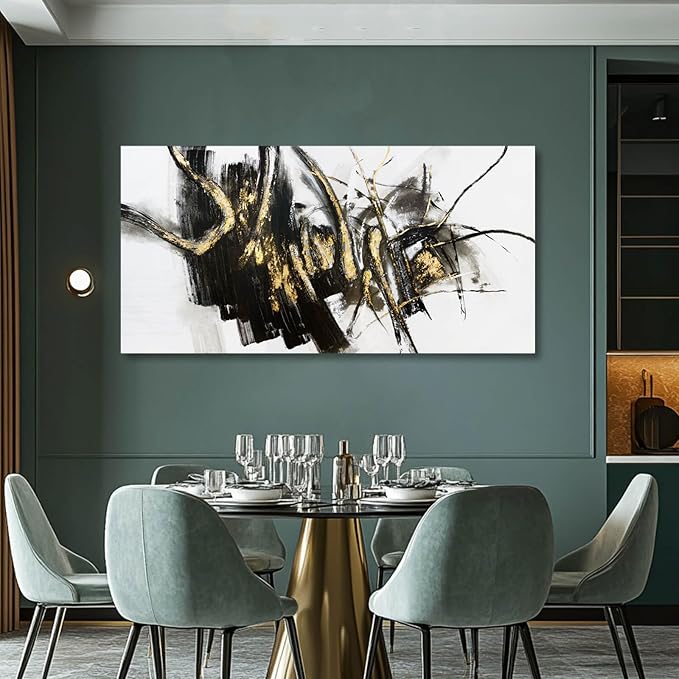 WINKAILIN Black and Gold Abstract Canvas Wall Decor Graffiti Wall Art Living Room Wall Decorations Canvas Prints Office Home Hanging Decor 24x48 Inch