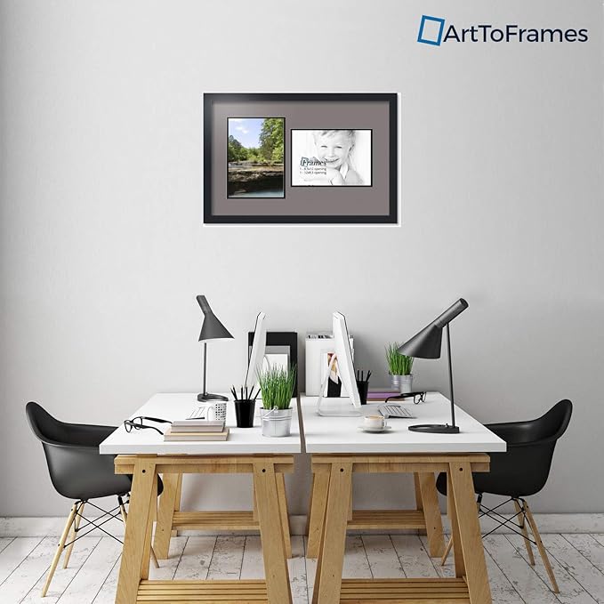 ArtToFrames Collage Photo Frame Double Mat with 2 - 8.5x12 Openings and Satin Black Frame