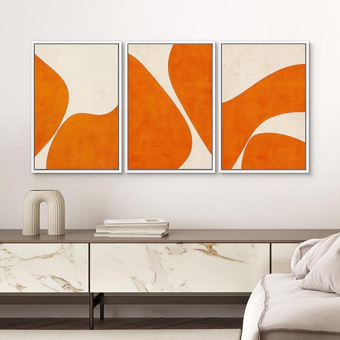 SIGNWIN Framed Wall Art Print Set Modern Abstract Orange Geometric Mid-Century Minimalist Photography Modern Art Minimalist Closeup Dramatic for Living Room, Bedroom, Offic - 16"x24"x3 WHITE
