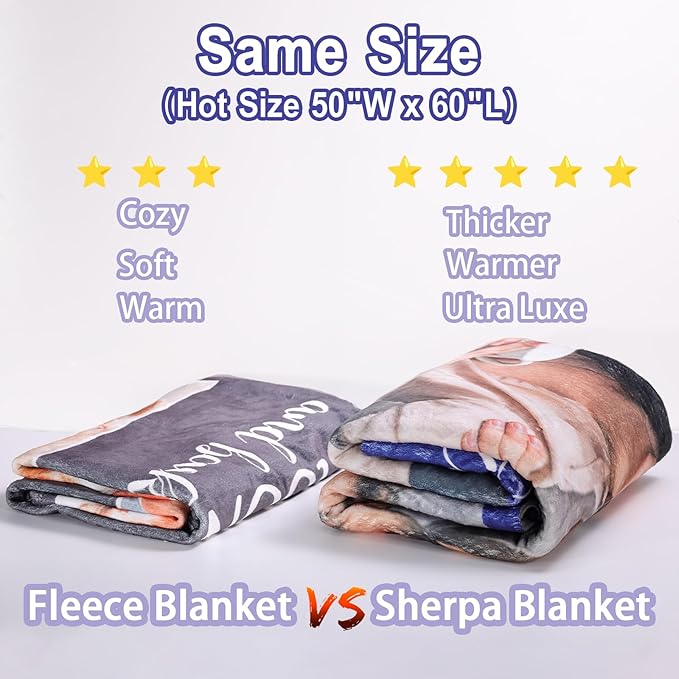 Custom Sherpa Fleece Blanket with Photos and Text - Soft Warm Fuzzy Personalized Couples Gift for Boyfriend Girlfriend - Customized Picture Blanket for Birthday Anniversary Christmas