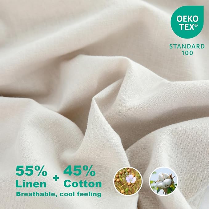 Talasily Linen Sheets-Queen Size Sheets Set,Blend from Linen Cotton Bedsheets,All Seasons Soft Breathable 4 Piece Set-Beige