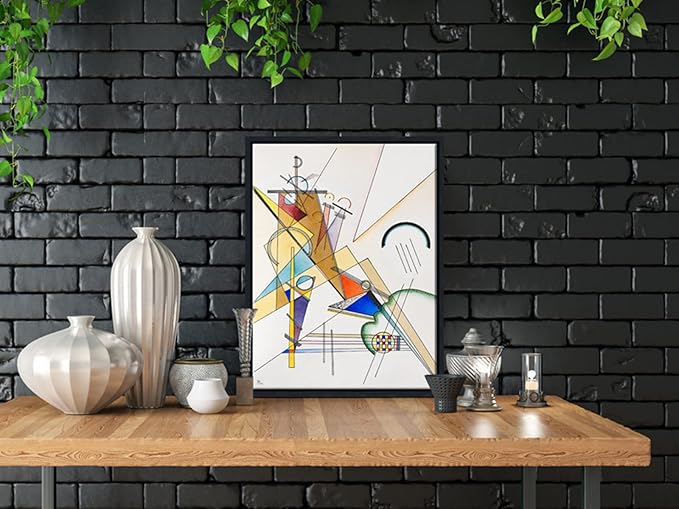 Wieco Art Framed Canvas Wall Art Gewebe 1923 by Wassily Kandinsky Classic Famous Abstract Paintings Reproductions Canvas Wall Art for Home Decoration